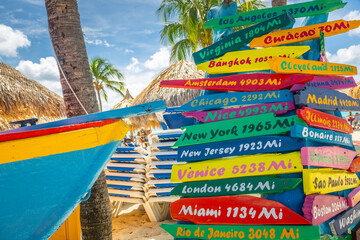 Colorful Crossroads distances to various locations around the world in Aruba