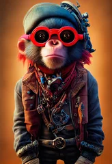 Porträt eines brutalen Affenpiraten. Mittelalterlicher Piratenaffe in einem Vintage-Kostüm vor einem Waldhintergrund. 3D-Rendering. © designprojects