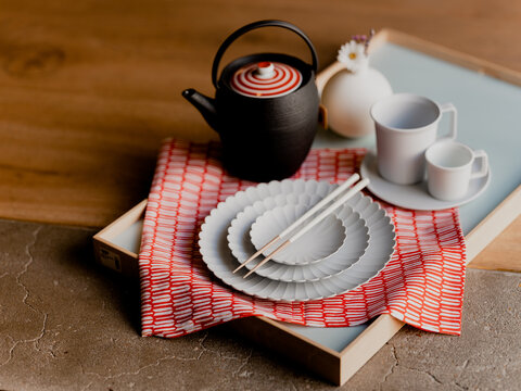 Japanese tea set and plates 