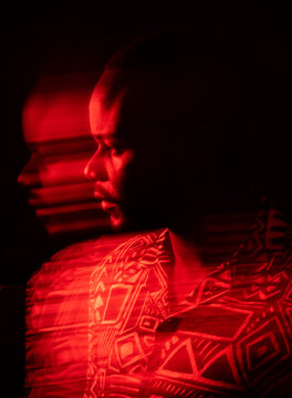 Portrait of young man with double/long exposure effect. 