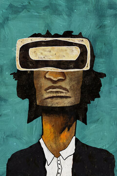 illustration of a man with virtual reality goggles