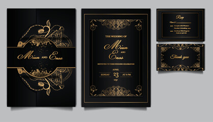 luxury elegant wedding invitation template design set