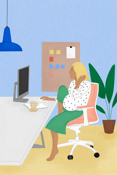 Pregnant woman working in modern office illustration.