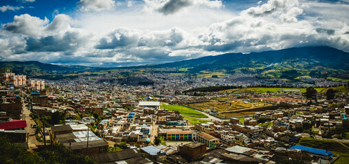Fototapeta na wymiar Pasto colombia city town panoramic aerial view of village in the andes valley 