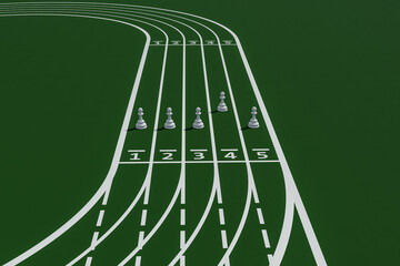 Chess pawns on running track