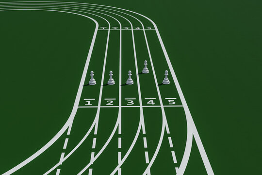 Chess pawns on running track