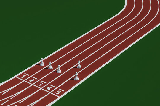 Chess pawns on running track