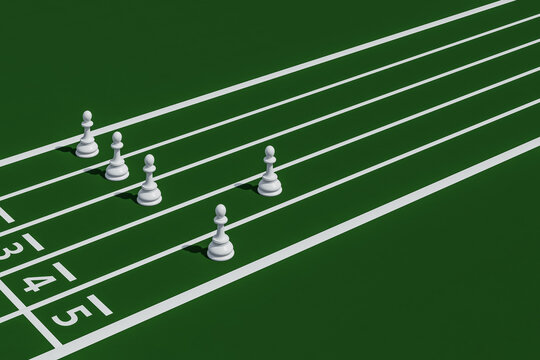 Chess pawns on running track