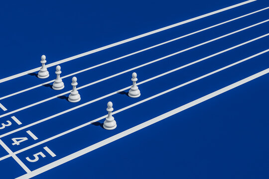 Chess pawns on running track