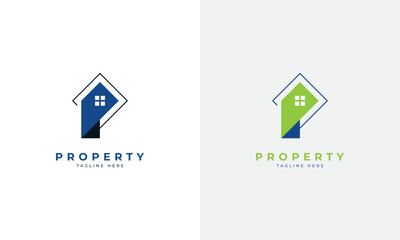Letter P with property home icon logo design, real estate vector logo design