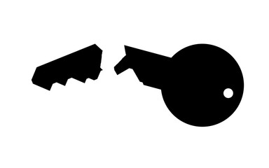 A broken black key on a white background. isolated, vector