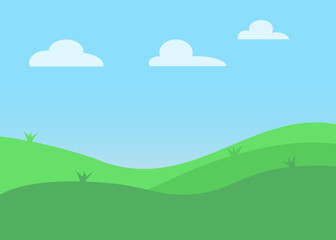 Fototapeta premium an idyllic landscape with green meadows and blue sky and fluffy white clouds
