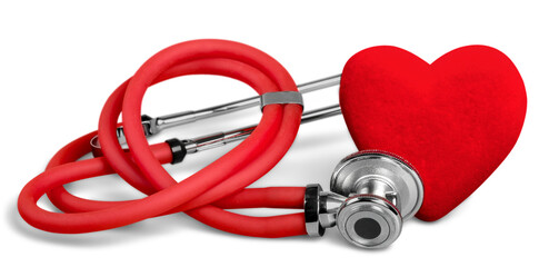 Obraz na płótnie Canvas Red heart and a stethoscope on backgrouund