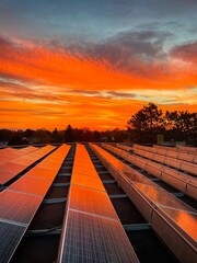 Solar panels on the roof at sunset © KissCat