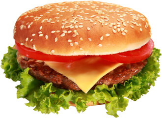 Hamburger on white background, menu for cafe and fast-food restaurant