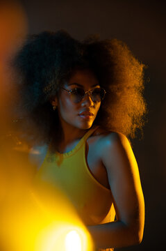 African American model under bright light