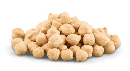 Heap of preserved chickpeas isolated on white background