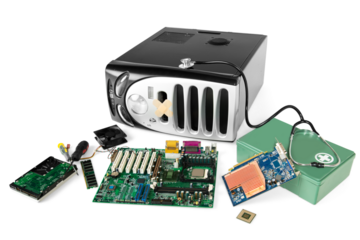 Computer with hardware equipment isolated on white