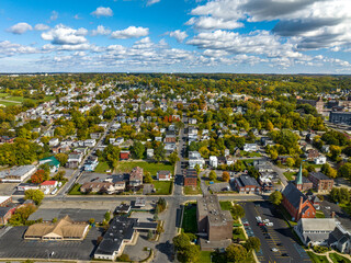 Early afternoon autumn aerial photo view of the City of Amsterdam New York.

