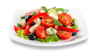 Greek Salad - Feta Cheese, Olive and Vegetables, isolated on white