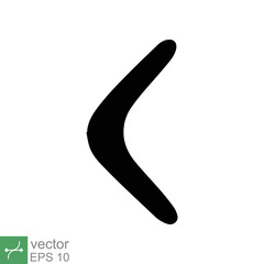 Boomerang icon. Simple solid style. Karma silhouette logo symbol, wood, black, handle, old weapon, sport concept. Glyph vector illustration isolated on white background. EPS 10.