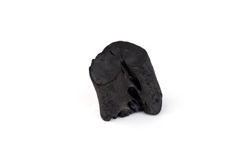 Natural wood charcoal isolated on white background. Pile of coal isolated on white background.
