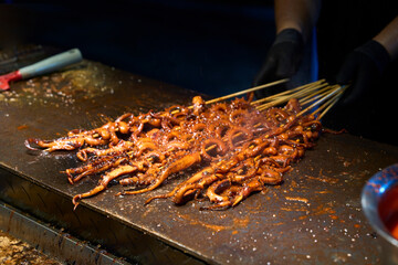 Closeup of teppanyaki squid