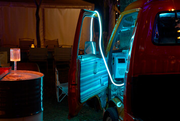 Closeup of retro car with lighting atmosphere