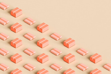 many Pink cardboards with copy space