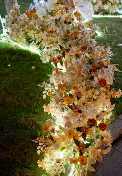 Closeup of arrangement of flower trellis with lighting atmosphere