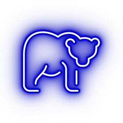Neon blue bear icon, glowing grizzly bear icon on transparent background