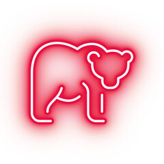 Neon red bear icon, glowing grizzly bear icon on transparent background