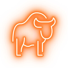 Neon orange buffalo icon, glowing bull icon on transparent background