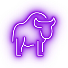 Neon purple buffalo icon, glowing bull icon on transparent background