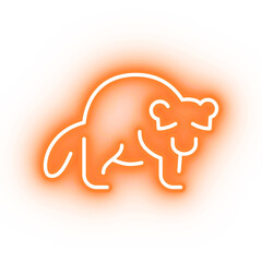 Neon orange raccoon icon, glowing panda icon on transparent background