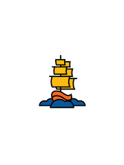 cartoon sailing ship vector illustration logo design