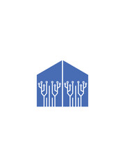 image of building with technology symbol logo design illustration vector