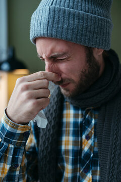 Sick Man With Runny Nose.