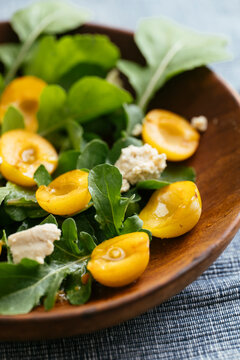 Arugula with Mirabelles and Vegan Feta