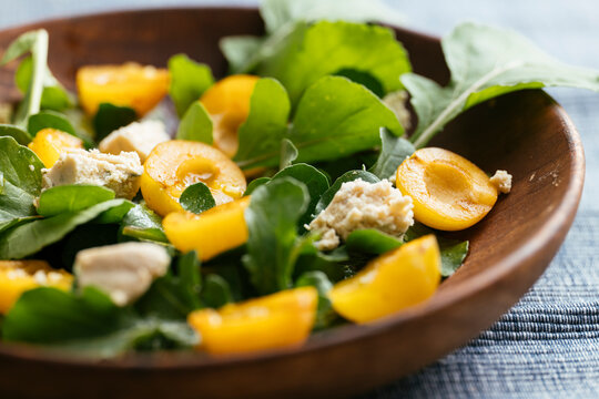 Arugula with Mirabelles and Vegan Feta