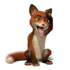3D rendering of a cartoon fox on an isolated background