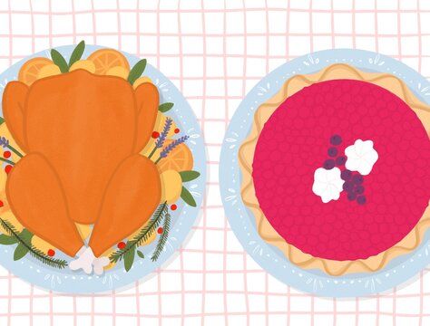Thanksgiving roasted Turkey food illustration