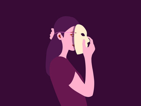 Woman putting mask on