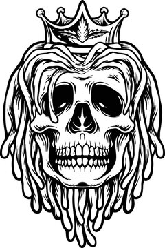 Dreadlocks Skull with Crown silhouette Vector illustrations for your work Logo, mascot merchandise t-shirt, stickers and Label designs, poster, greeting cards advertising business company or brands.