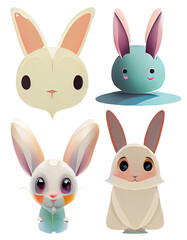 Fototapeta premium set of cartoon rabbits icons element easter halloween newyear bunny digital 3D illustration white background