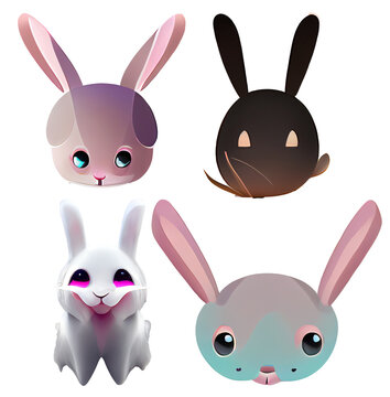 set of cartoon rabbits icons element easter halloween newyear bunny digital 3D illustration white background