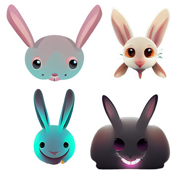 set of cartoon rabbits icons element easter halloween newyear bunny digital 3D illustration white background