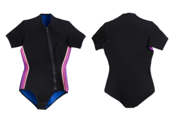 Female pink short diving plastic wetsuit for underwater swimming with transparent background