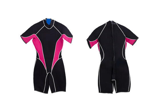 Female pink short diving wetsuit for underwater swimming with transparent background