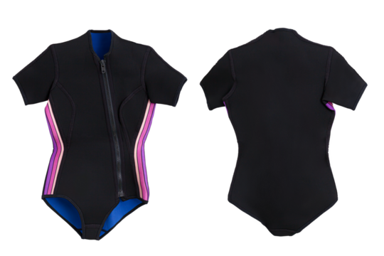 Female pink short diving plastic wetsuit for underwater swimming with transparent background